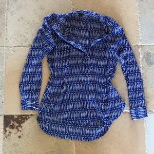 Royal blue / white long sleeve blouse Ann Taylor